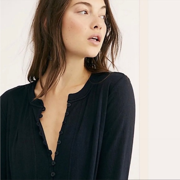 Free People | Your Girl Flounce Hem Knit Henley Tunic Dress - Picture 2 of 13